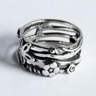 Серебряное сквозное кольцо с цветочным орнаментом, Израиль