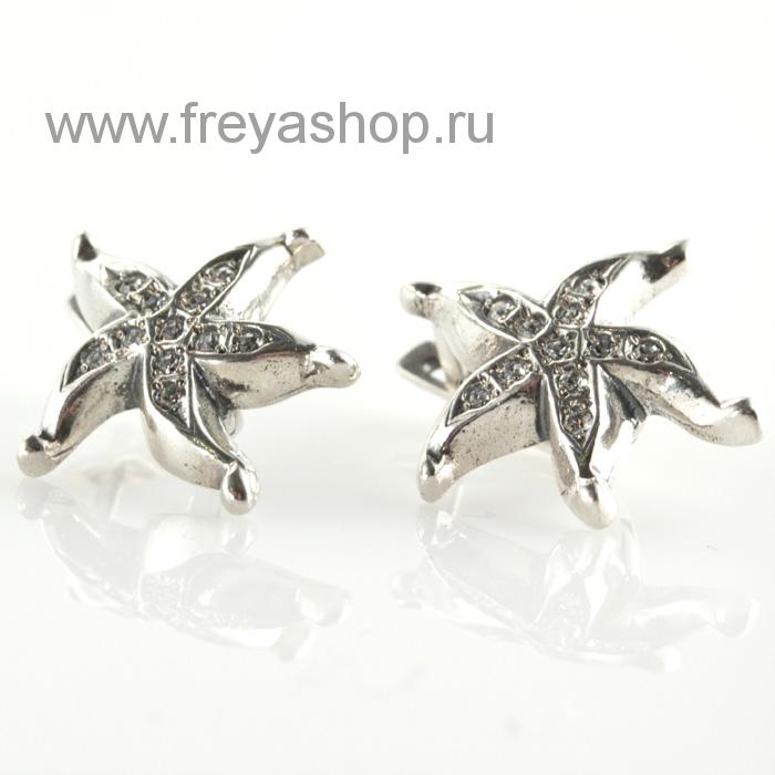 Серебряные серьги-цветы с цирконами, Россия