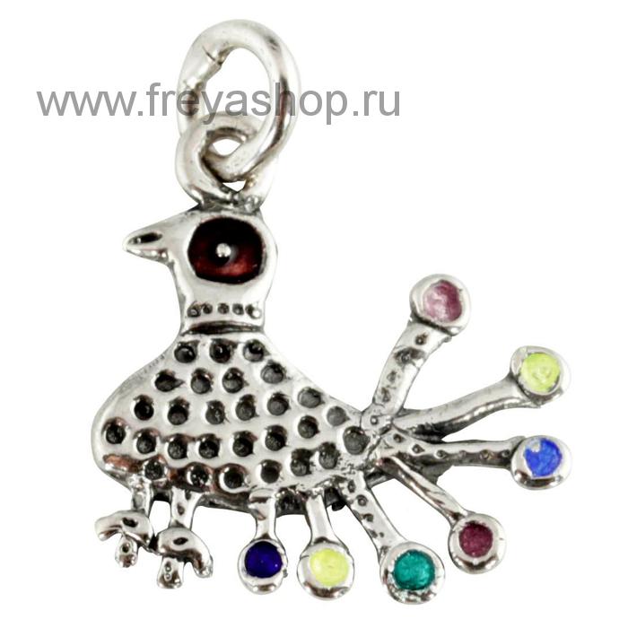 Серебряная подвеска с  эмалью "Райская птица", Кострома