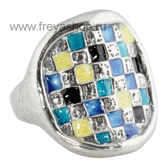 Широкое серебряное кольцо с эмалью "Мозаика", Кострома