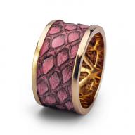 Широкое розовое кольцо с кожей питона, Франция