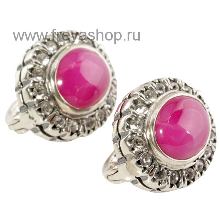 Овальные серебряные серьги с розовым сапфиром и стразами,Россия
