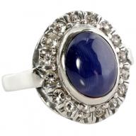 Овальное серебряное кольцо с синим сапфиром и стразами,Россия