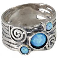 Широкое серебряное кольцо с тремя опалами, Израиль 
