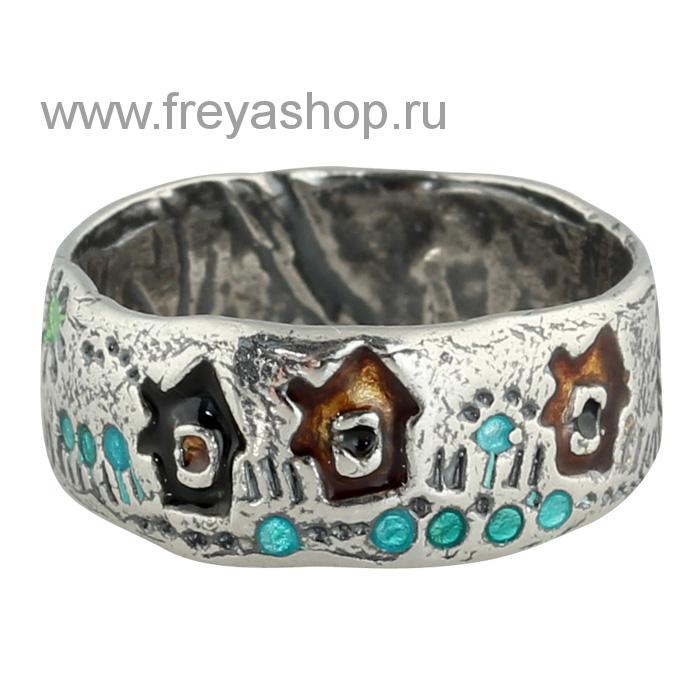 Серебряное кольцо с эмалью "В лесу", Кострома