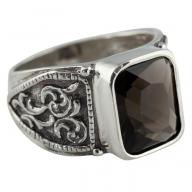 Серебряное мужское кольцо-печатка с раухтопазом, Россия