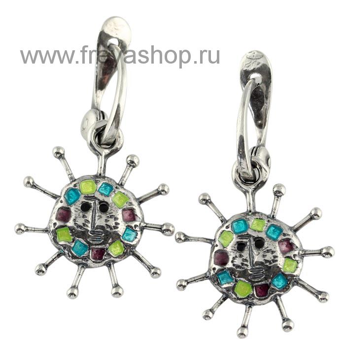 Серебряные серьги с эмалью "Солнышко", Кострома