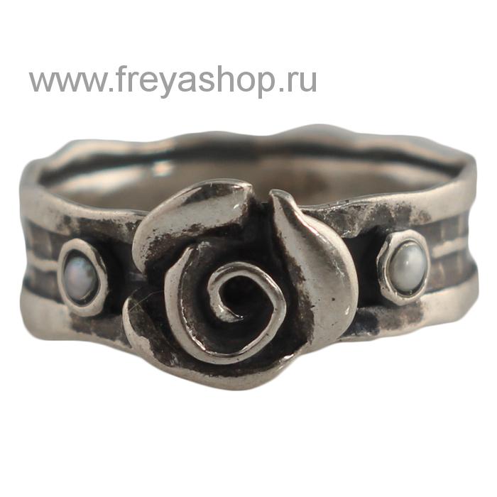 Серебряное кольцо с розой и жемчугом, Израиль